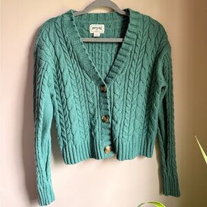 American Eagle Outfitters Teal Cable Knit V-Neck Cardigan